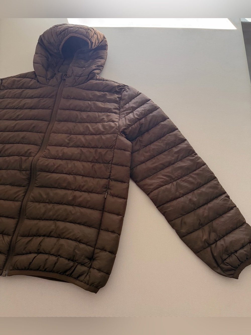 H&M Men's Brown Quilted Hooded Puffer Jacket